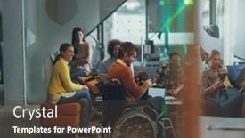  Presentation with virtual team - Cool new presentation theme with disabled-businessman-in-a-wheelchair backdrop and a  colored foreground