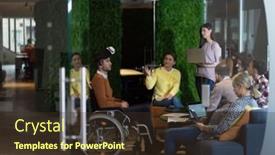  Presentation with virtual work - Presentation theme having disabled-businessman-in-a-wheelchair background and a  colored foreground