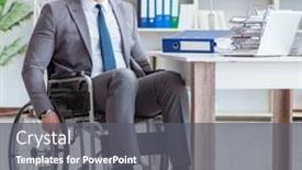  Presentation with design disabled kids - Slide set having disabled-businessman-working background and a gray colored foreground
