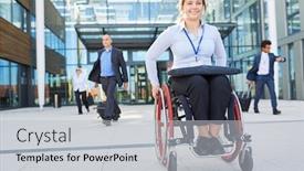  Presentation with participant - PPT theme enhanced with disabled-businesswoman-and-congress-participant background and a light gray colored foreground