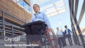  Presentation with ramp - Cool new presentation theme with disabled-businesswoman-in-a-wheelchair backdrop and a dark gray colored foreground