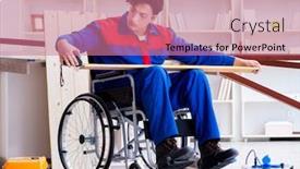  Presentation with measurement - PPT theme with disabled-carpenter-taking-measurement background and a coral colored foreground