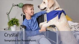  Presentation with disabled child - PPT theme with disabled child - boy in wheelchair with service background and a seafoam green colored foreground