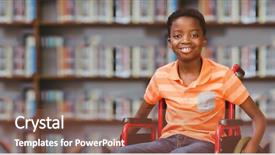  Presentation with library - Amazing theme having disabled child - portrait of boy sitting backdrop and a red colored foreground