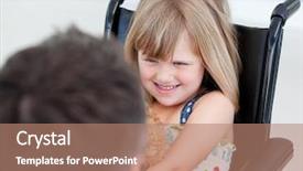  Presentation with disabled child - PPT theme featuring disabled child - reserved little girl sitting background and a coral colored foreground