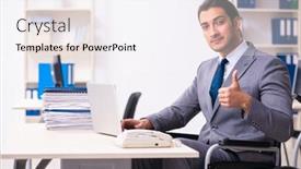  Presentation with employee - Audience pleasing slides consisting of disabled-employee-in-the-office backdrop and a sky blue colored foreground