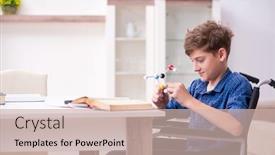  Presentation with school - Slide set consisting of disabled-kid-preparing-for-school background and a soft green colored foreground