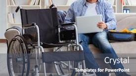  Presentation with online travel - Slide set featuring disabled-man-booking-travel-online background and a ocean colored foreground