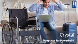  Presentation with online travel - Presentation theme consisting of disabled-man-booking-travel-online background and a ocean colored foreground