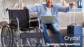  Presentation with online travel - PPT layouts with disabled-man-booking-travel-online background and a ocean colored foreground