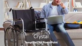  Presentation with online travel - Beautiful slide set featuring disabled-man-booking-travel-online backdrop and a dark gray colored foreground