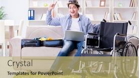  Presentation with online travel - PPT layouts with disabled-man-booking-travel-online background and a yellow colored foreground