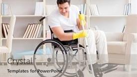  Presentation with cleaning - Theme consisting of disabled-man-cleaning-floor background and a light gray colored foreground