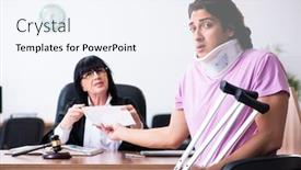  Presentation with litigation - Colorful PPT theme enhanced with disabled man consulting judge for damages litigation backdrop and a sky blue colored foreground