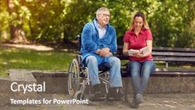  Presentation with sign disabled parking - Beautiful PPT theme featuring disabled man in park spending backdrop and a violet colored foreground