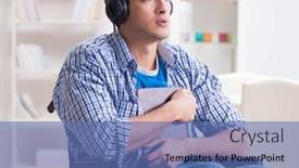  Presentation with music - Presentation design enhanced with disabled-man-listening-to-music background and a teal colored foreground