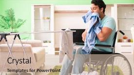 Presentation with china laundry - Colorful presentation design enhanced with disabled man on wheelchair doing backdrop and a soft green colored foreground