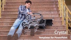  Presentation with wheelchair - Beautiful presentation theme featuring disabled man on wheelchair having backdrop and a coral colored foreground