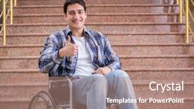  Presentation with adolescent trouble - Audience pleasing PPT theme consisting of disabled man on wheelchair having backdrop and a coral colored foreground