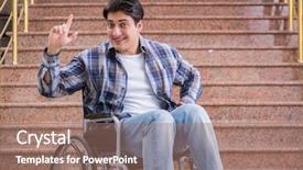  Presentation with wheelchair - Slide set featuring disabled man on wheelchair having background and a  colored foreground