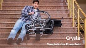  Presentation with children trouble - Presentation theme featuring disabled man on wheelchair having background and a violet colored foreground