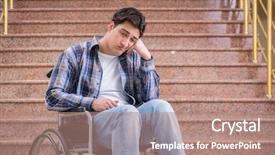  Presentation with wheelchair - Beautiful slide deck featuring disabled man on wheelchair having backdrop and a coral colored foreground