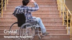  Presentation with mann has trouble - Amazing slide set having disabled man on wheelchair having backdrop and a violet colored foreground