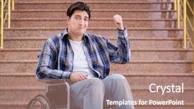  Presentation with mann has trouble - Presentation design consisting of disabled man on wheelchair having background and a coral colored foreground