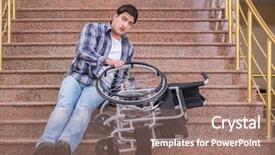  Presentation with wheelchair - Presentation theme consisting of disabled man on wheelchair having background and a coral colored foreground