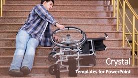  Presentation with mann has trouble - Theme with disabled man on wheelchair having background and a violet colored foreground