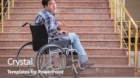  Presentation with wheelchair - Audience pleasing PPT theme consisting of disabled man on wheelchair having backdrop and a gray colored foreground