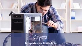  Presentation with wheelchair - Colorful slide set enhanced with disabled man on wheelchair repairing computer backdrop and a ocean colored foreground