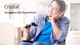  Presentation with computer games - Colorful PPT theme enhanced with disabled man playing computer games backdrop and a  colored foreground