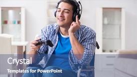  Presentation with computer games - Beautiful theme featuring disabled man playing computer games backdrop and a  colored foreground