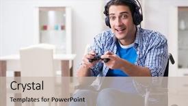  Presentation with computer games - Theme featuring disabled man playing computer games background and a  colored foreground