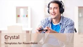  Presentation with computer games - Presentation theme with disabled man playing computer games background and a lemonade colored foreground