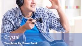  Presentation with computer games - Slide set with disabled man playing computer games during rehabilitation background and a teal colored foreground