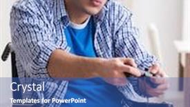  Presentation with computer games - Audience pleasing PPT theme consisting of disabled man playing computer games during rehabilitation backdrop and a ocean colored foreground