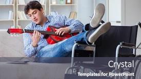  Presentation with guitar - Audience pleasing PPT layouts consisting of disabled man playing guitar at home backdrop and a dark gray colored foreground