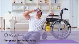  Presentation with injury - Amazing slide set having disabled man recovering from injury at home backdrop and a light blue colored foreground