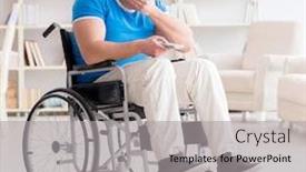  Presentation with sports - Presentation theme having disabled-man-watching-sports background and a light gray colored foreground