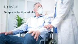  Presentation with coronavirus - Amazing slide deck having disabled-man-wearing-a-mask backdrop and a sky blue colored foreground