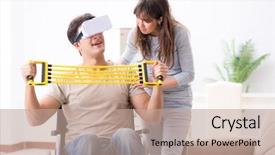  Presentation with virtual assistant - Beautiful slide deck featuring disabled man with virtual glasses backdrop and a coral colored foreground