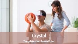  Presentation with elegant man in glasses optics - PPT theme with disabled man with virtual glasses background and a coral colored foreground