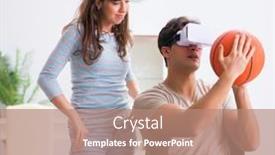  Presentation with virtual - PPT theme featuring disabled-man-with-virtual-glasses background and a coral colored foreground