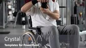  Presentation with gym - PPT theme enhanced with disabled-man-with-wheelchair background and a dark gray colored foreground