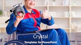  Presentation with home - Presentation design consisting of disabled-man-working-with-handsaw background and a ocean colored foreground