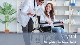  Presentation with asian doctor obese patient - Slide set with disabled-patient-on-wheelchair-visiting background and a seafoam green colored foreground