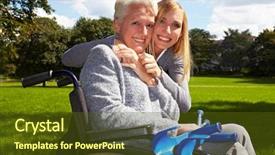  Presentation with wheelchair - Slide deck having disabled people - happy grandmother in wheelchair background and a tawny brown colored foreground