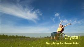  Presentation with wheelchair - Colorful PPT layouts enhanced with disabled people - happy handicapped woman backdrop and a tawny brown colored foreground
